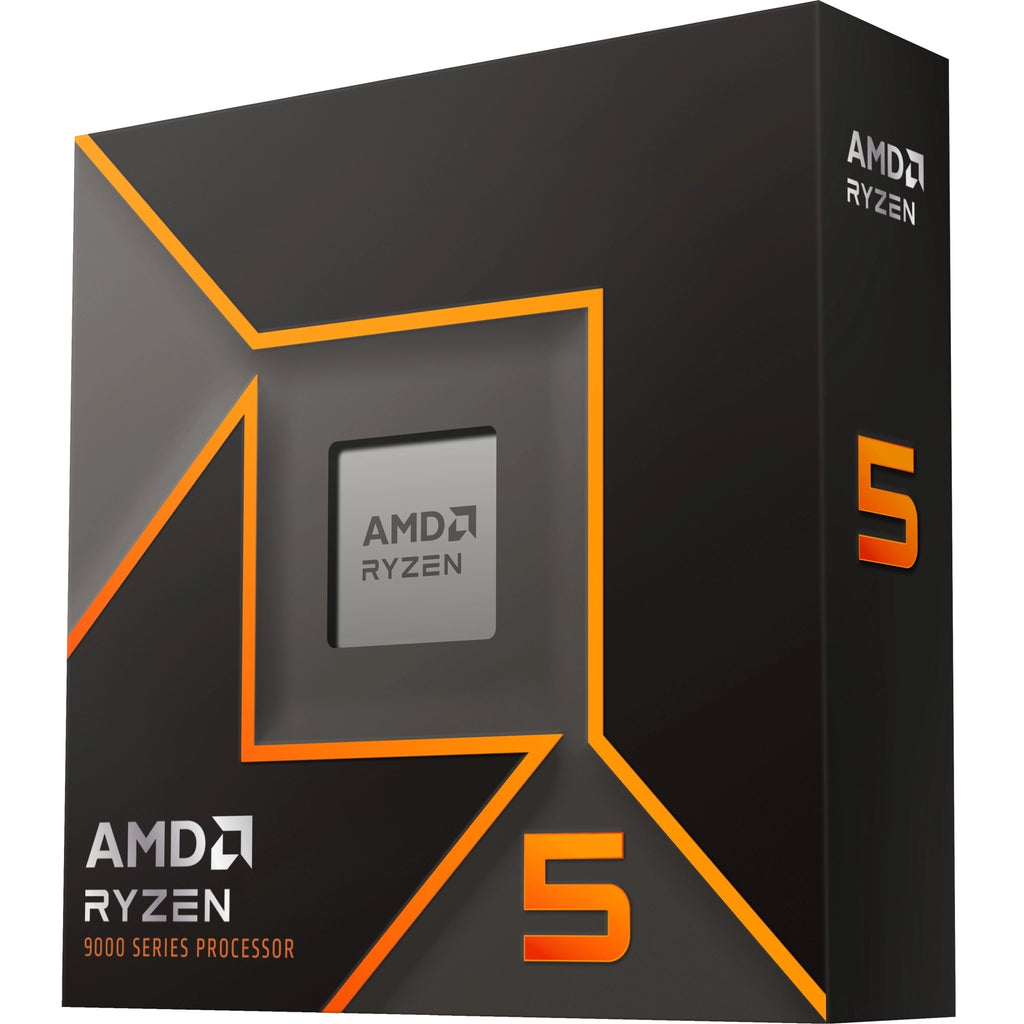 Boîte du processeur AMD Ryzen 5 9600X – vue de trois quarts côté droit sur fond blanc