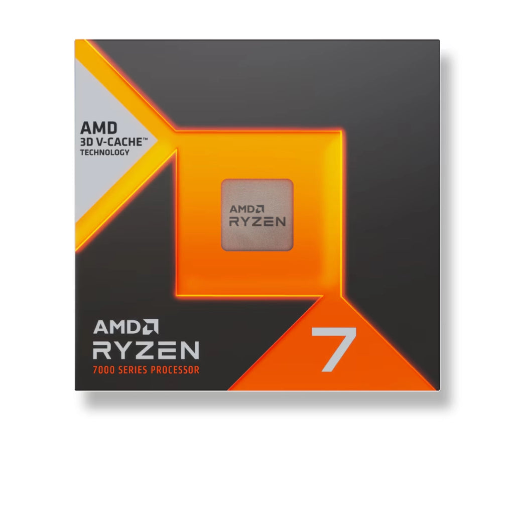 Boîte AMD Ryzen série 7000 X3D – vue de face sur fond blanc