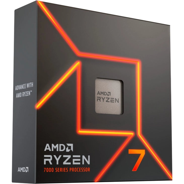 Boîte du processeur AMD Ryzen 7 7700 – vue de trois quarts côté gauche sur fond blanc