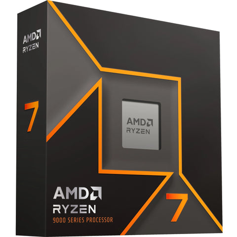 Boîte du processeur AMD Ryzen 7 9700X – vue de trois quarts côté gauche sur fond blanc