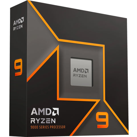 Boîte du processeur AMD Ryzen 9 9900X – vue de trois quarts côté gauche sur fond blanc