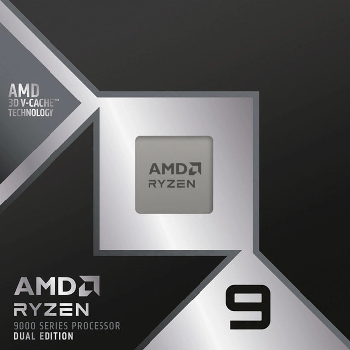 Boîte du processeur AMD Ryzen 9 9950X3D2 – vue de face sur fond blanc