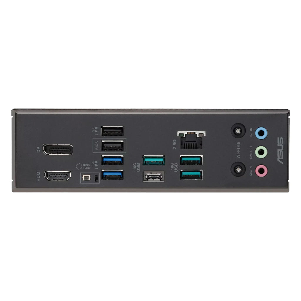 ASUS B850 MAX GAMING WIFI — connectique arrière sur fond blanc carré — réf. 90MB1PR0-M0EAY0
