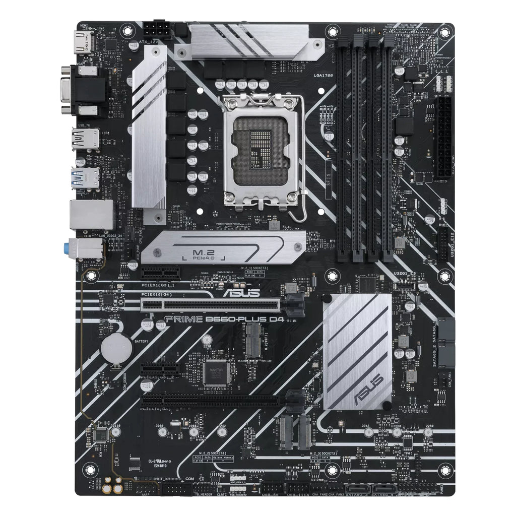 ASUS PRIME B660-PLUS D4 — vue principale sur fond blanc carré — réf. 90MB18X0-M1EAY0