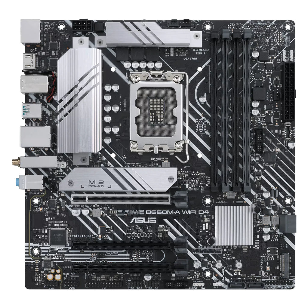 ASUS PRIME B660M-A WIFI D4 — vue principale sur fond blanc carré — réf. 90MB1AE0-M1EAY0