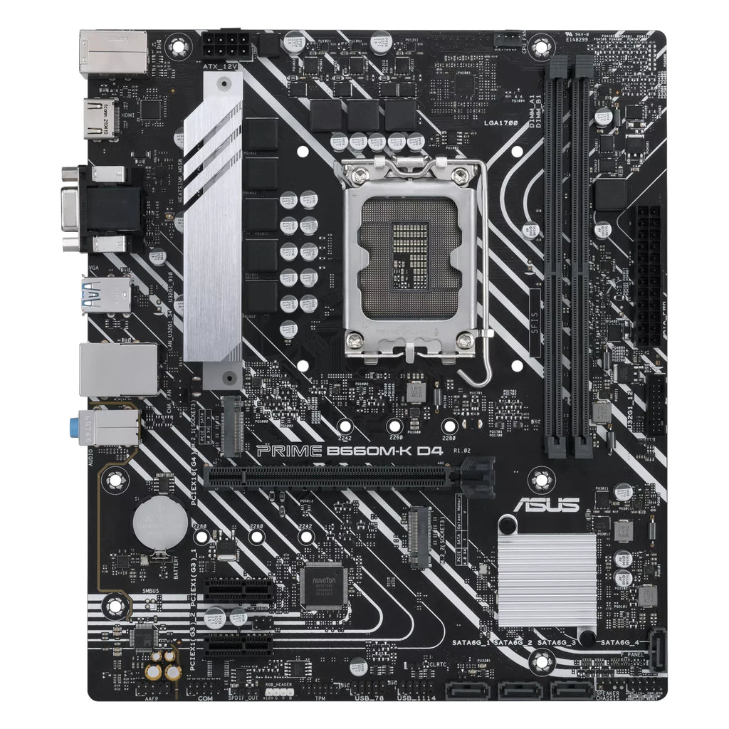ASUS PRIME B660M-K D4 — vue principale sur fond blanc carré — réf. 90MB1950-M1EAY0