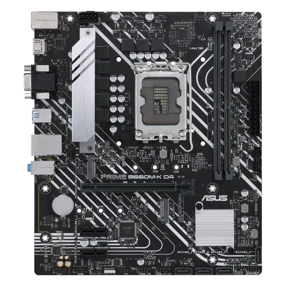 ASUS PRIME B660M-K D4 — vue principale sur fond blanc carré — réf. 90MB1950-M1EAY0