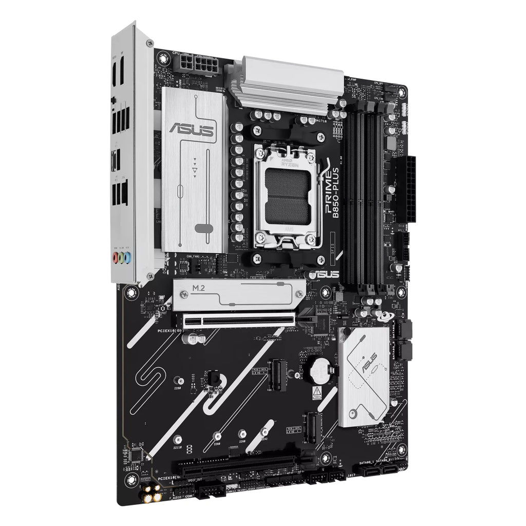 ASUS PRIME B850-PLUS-CSM — vue de face à 90 degrés sur fond blanc carré — réf. 90MB1LC0-M0EAYC