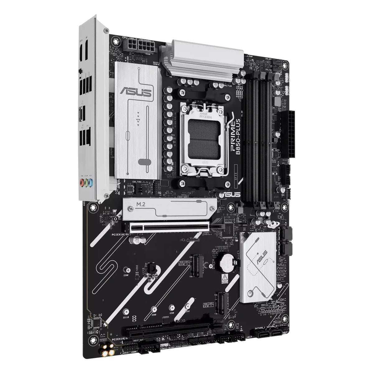 ASUS PRIME B850-PLUS-CSM — vue de face à 90 degrés sur fond blanc carré — réf. 90MB1LC0-M0EAYC