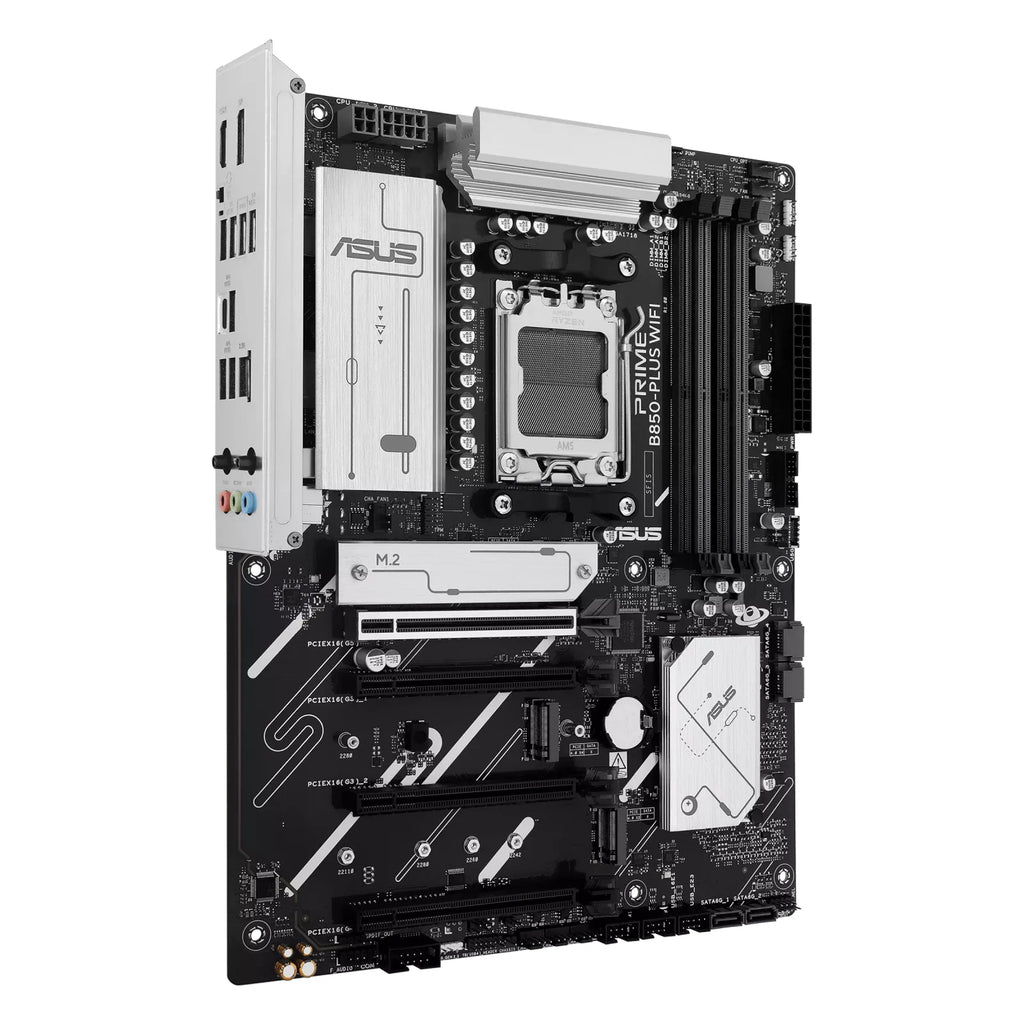 ASUS PRIME B850-PLUS WIFI — vue de face à 90 degrés sur fond blanc carré — réf. 90MB1L80-M0EAY0
