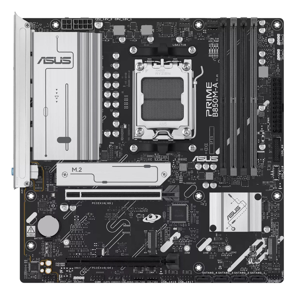 ASUS PRIME B850M-A-CSM — vue principale sur fond blanc carré — réf. 90MB1LQ0-M0EAYC