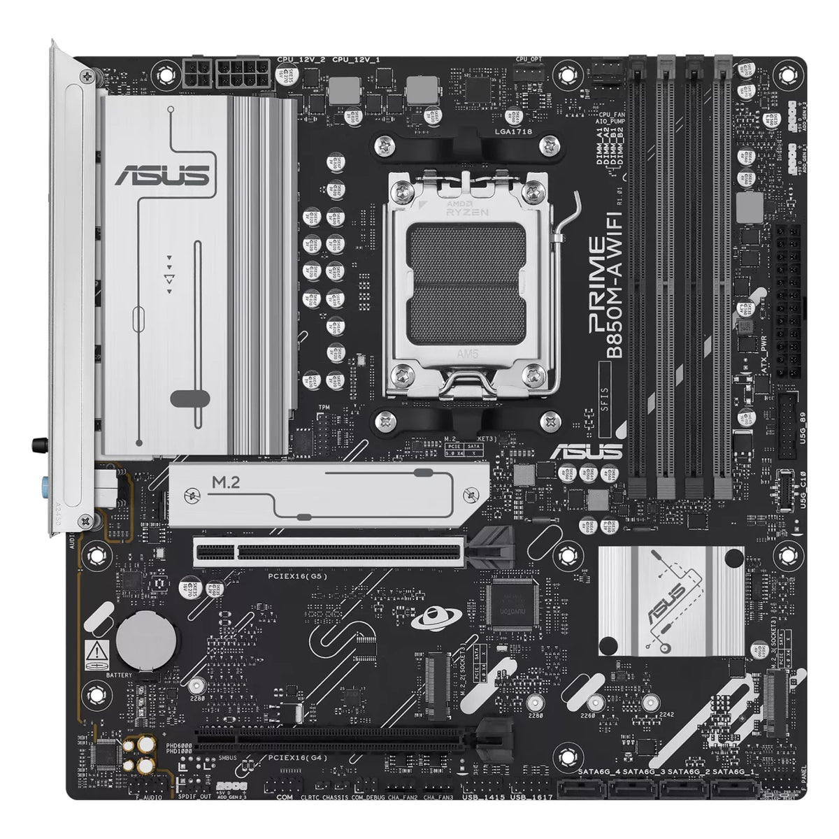 ASUS PRIME B850M-A WIFI — vue principale sur fond blanc carré — réf. 90MB1LN0-M0EAY0