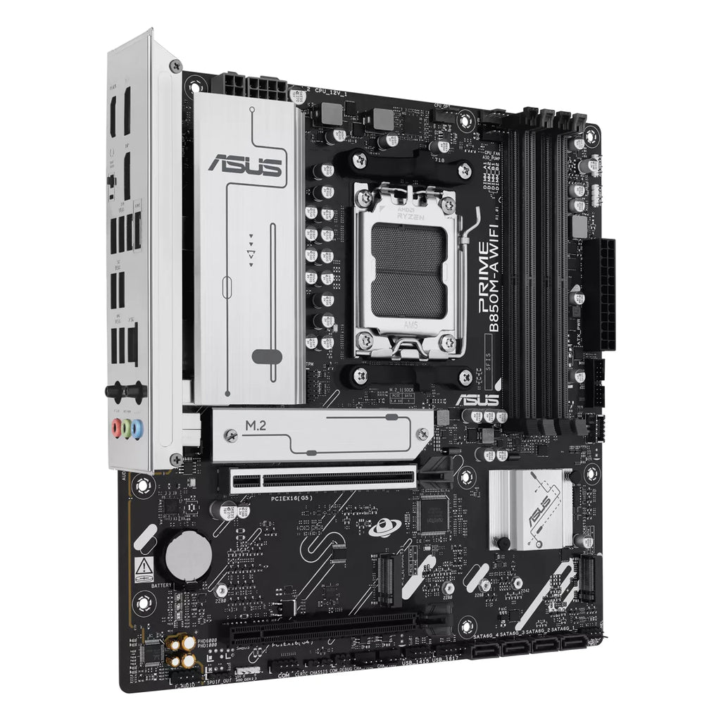 ASUS PRIME B850M-A WIFI — vue de face à 90 degrés sur fond blanc carré — réf. 90MB1LN0-M0EAY0