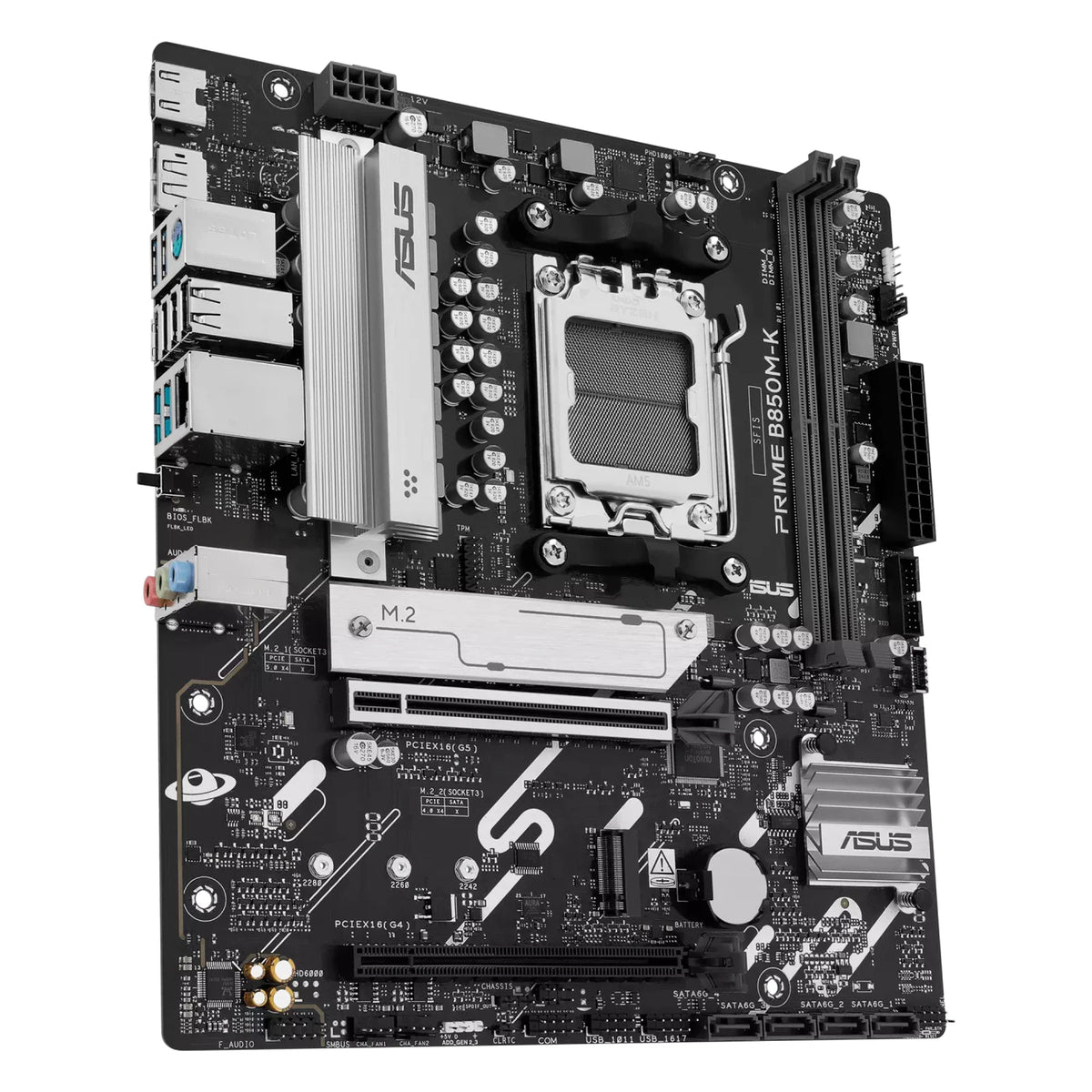 ASUS PRIME B850M-K — connectique arrière sur fond blanc carré — réf. 90MB1LV0-M0EAY0