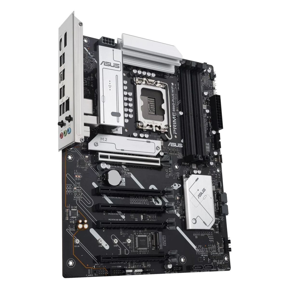 ASUS PRIME B860-PLUS WIFI — connectique arrière sur fond blanc carré — réf. 90MB1K50-M0EAY0