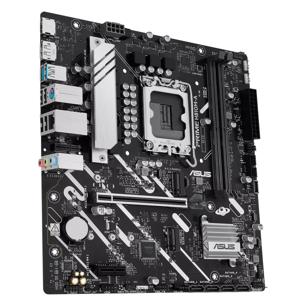ASUS PRIME H810M-A-CSM — connectique arrière sur fond blanc carré — réf. 90MB1KK0-M0EAYC