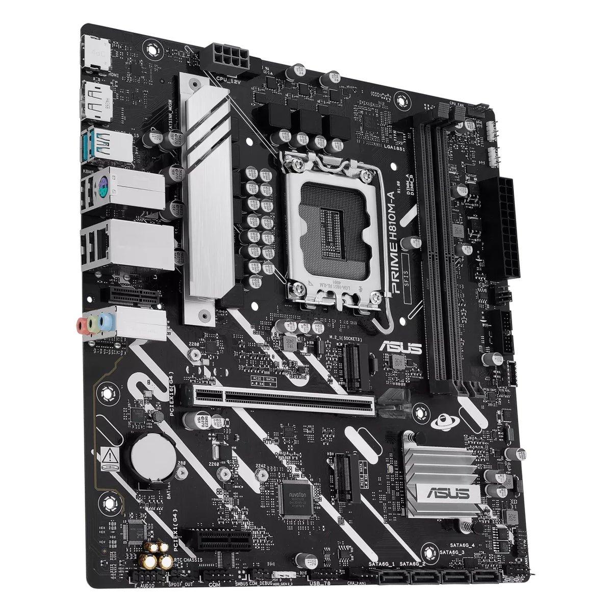 ASUS PRIME H810M-A-CSM — connectique arrière sur fond blanc carré — réf. 90MB1KK0-M0EAYC