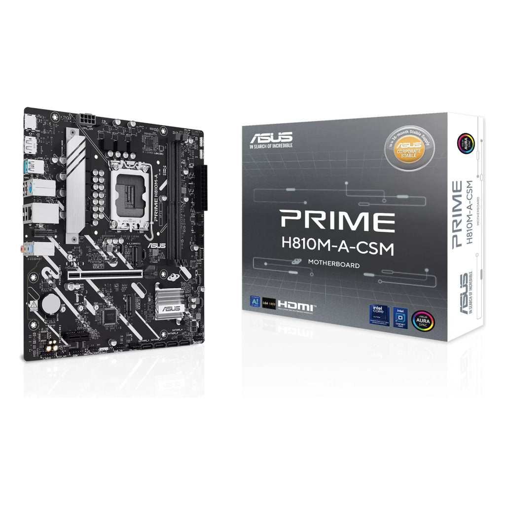 ASUS PRIME H810M-A-CSM — vue en perspective à 45 degrés sur fond blanc carré — réf. 90MB1KK0-M0EAYC
