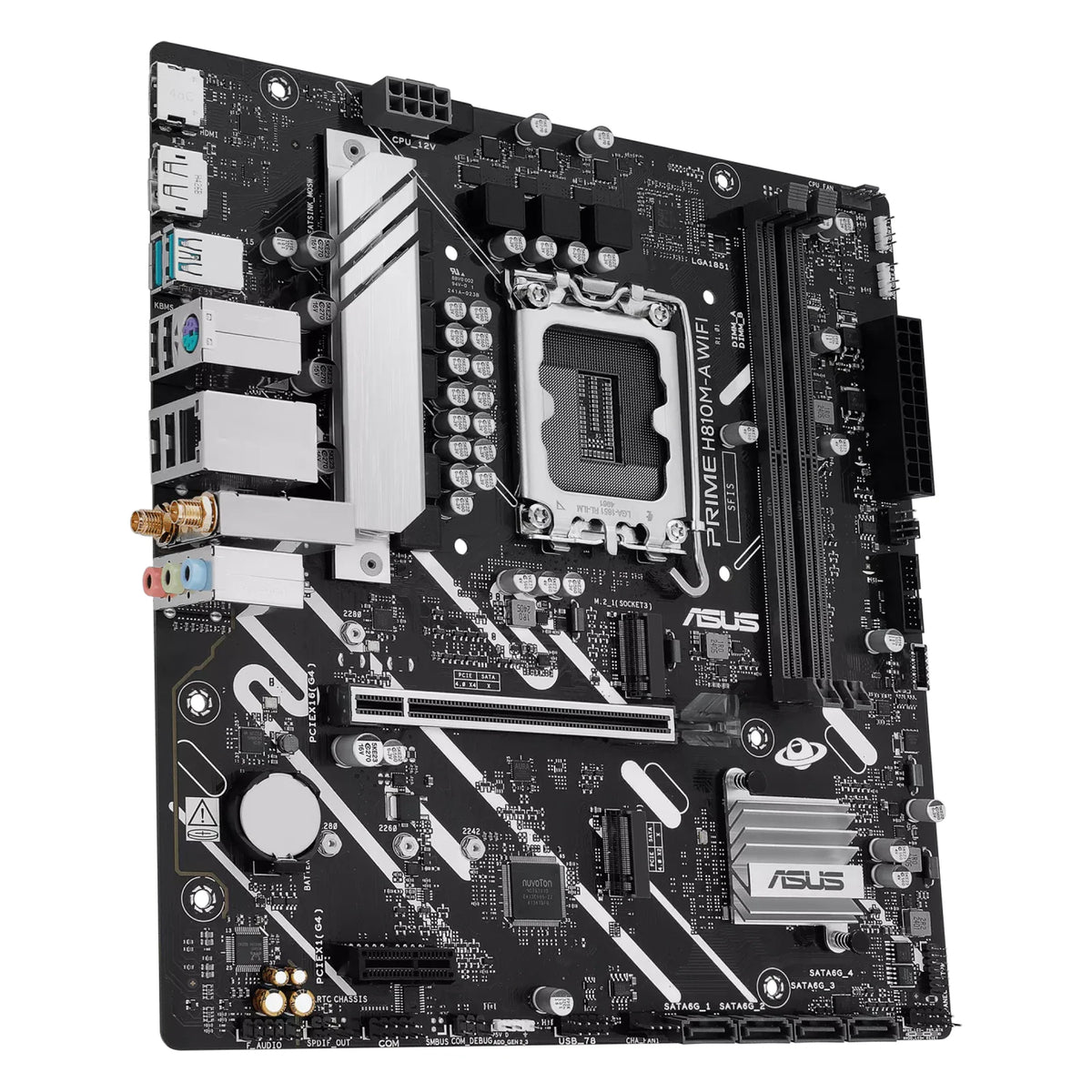 ASUS PRIME H810M-A WIFI — connectique arrière sur fond blanc carré — réf. 90MB1KJ0-M0EAY0