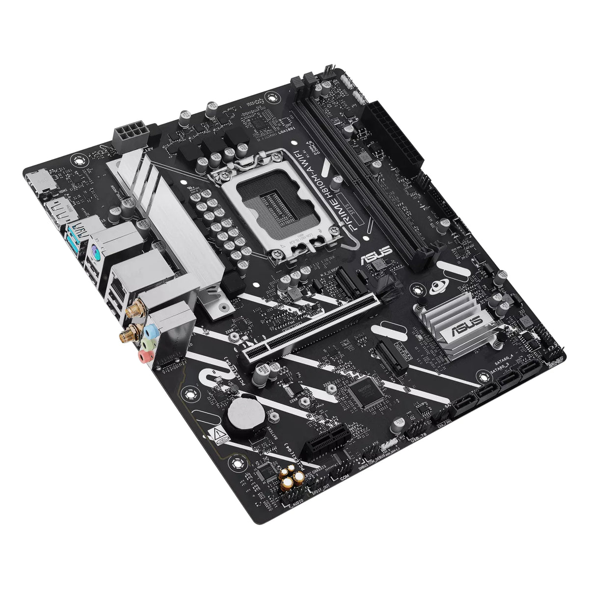 ASUS PRIME H810M-A WIFI — vue en perspective à 45 degrés sur fond blanc carré — réf. 90MB1KJ0-M0EAY0