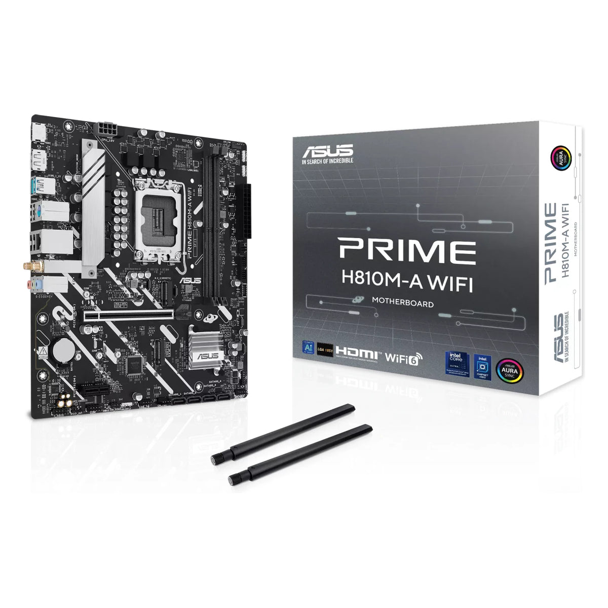 ASUS PRIME H810M-A WIFI — vue en perspective à 45 degrés sur fond blanc carré — réf. 90MB1KJ0-M0EAY0