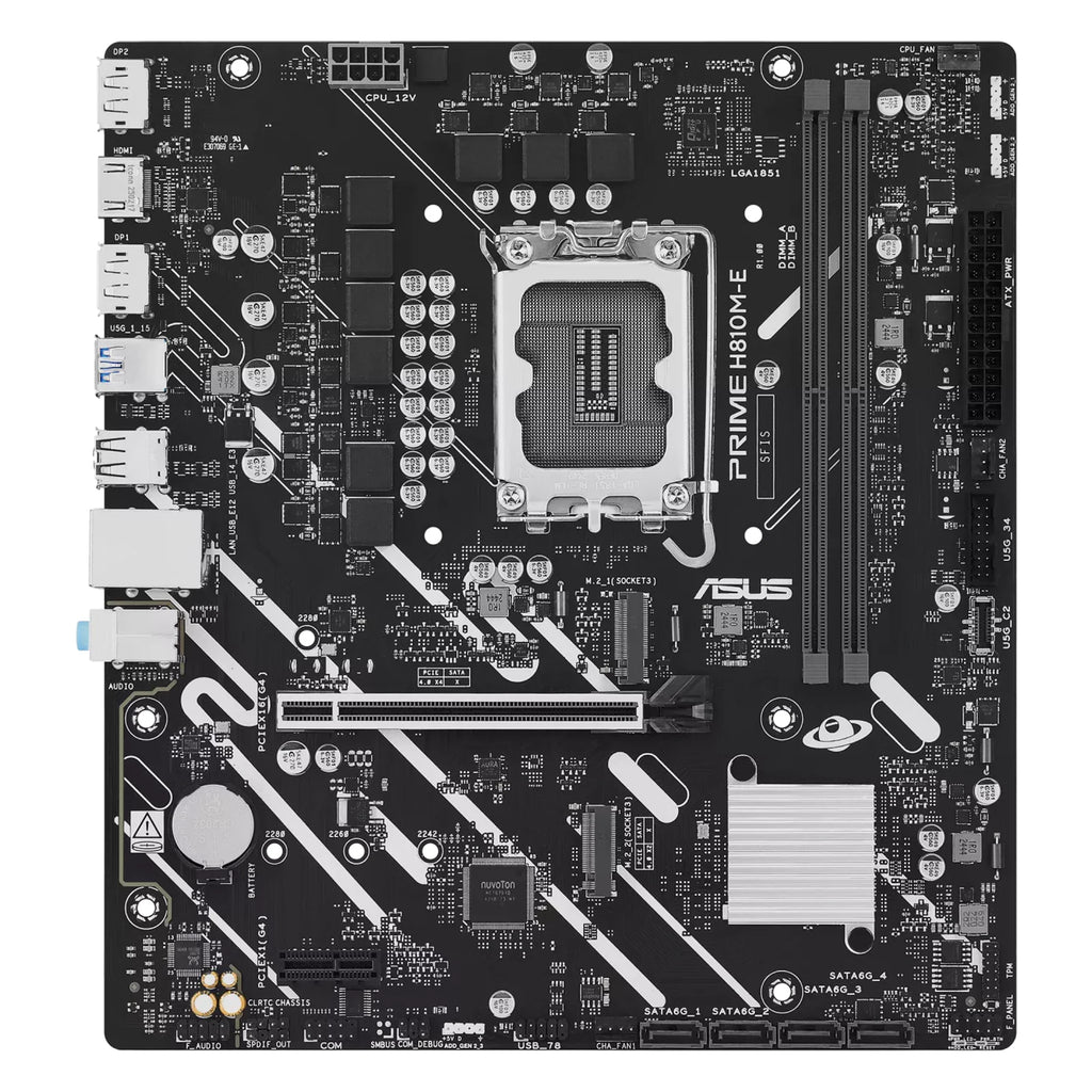 ASUS PRIME H810M-E-CSM — vue principale sur fond blanc carré — réf. 90MB1N20-M0EAYC