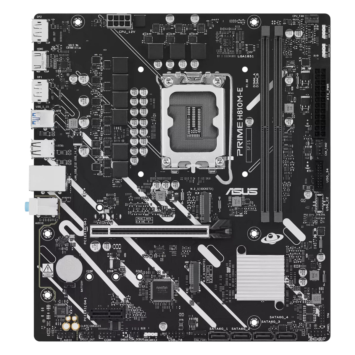 ASUS PRIME H810M-E-CSM — vue principale sur fond blanc carré — réf. 90MB1N20-M0EAYC