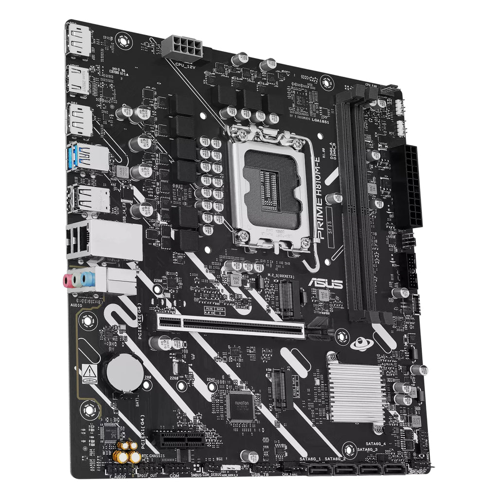 ASUS PRIME H810M-E-CSM — connectique arrière sur fond blanc carré — réf. 90MB1N20-M0EAYC