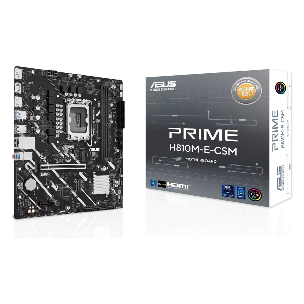 ASUS PRIME H810M-E-CSM — vue en perspective à 45 degrés sur fond blanc carré — réf. 90MB1N20-M0EAYC