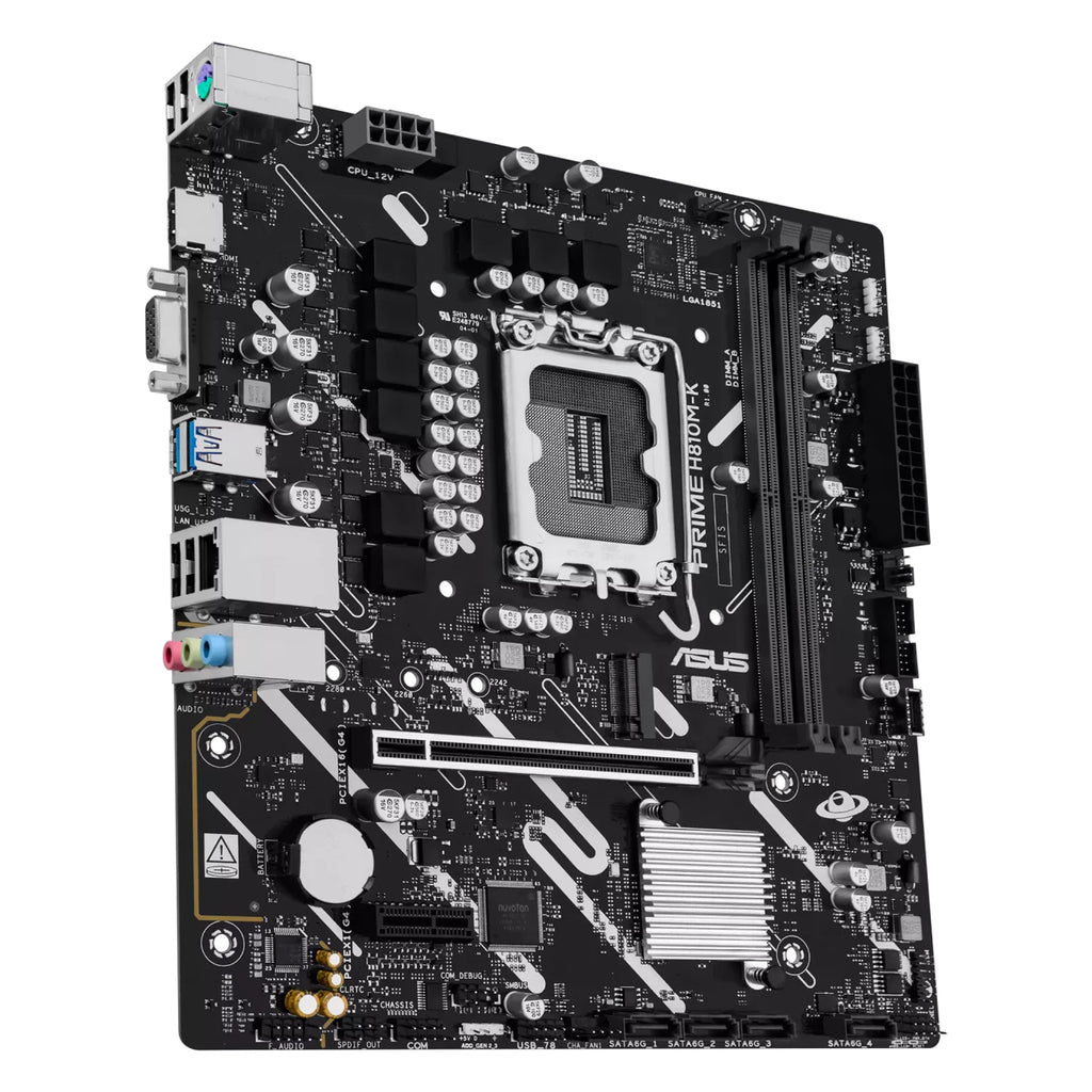 ASUS PRIME H810M-K — vue en perspective à 60 degrés sur fond blanc carré — réf. 90MB1N10-M0EAY0