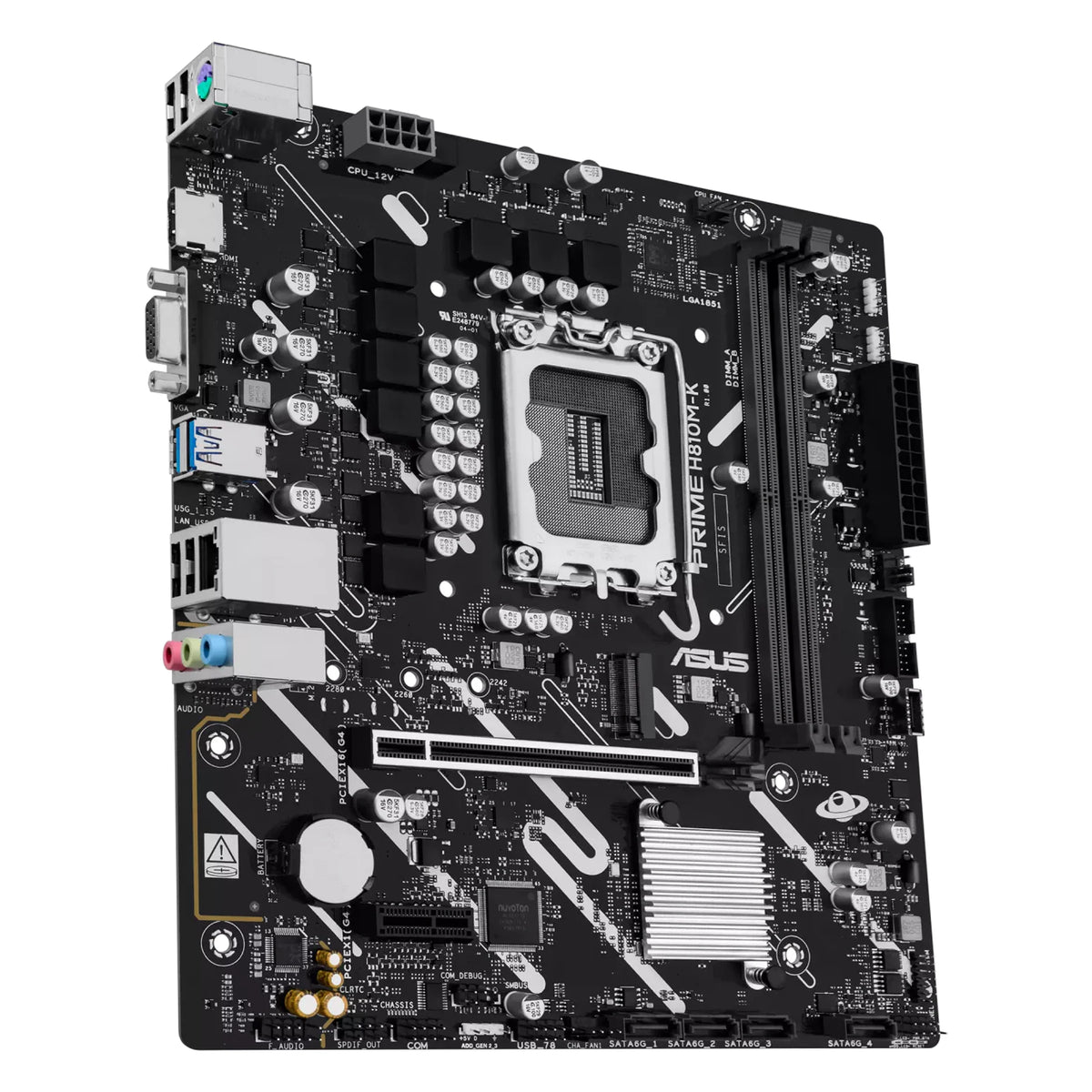 ASUS PRIME H810M-K — vue en perspective à 60 degrés sur fond blanc carré — réf. 90MB1N10-M0EAY0