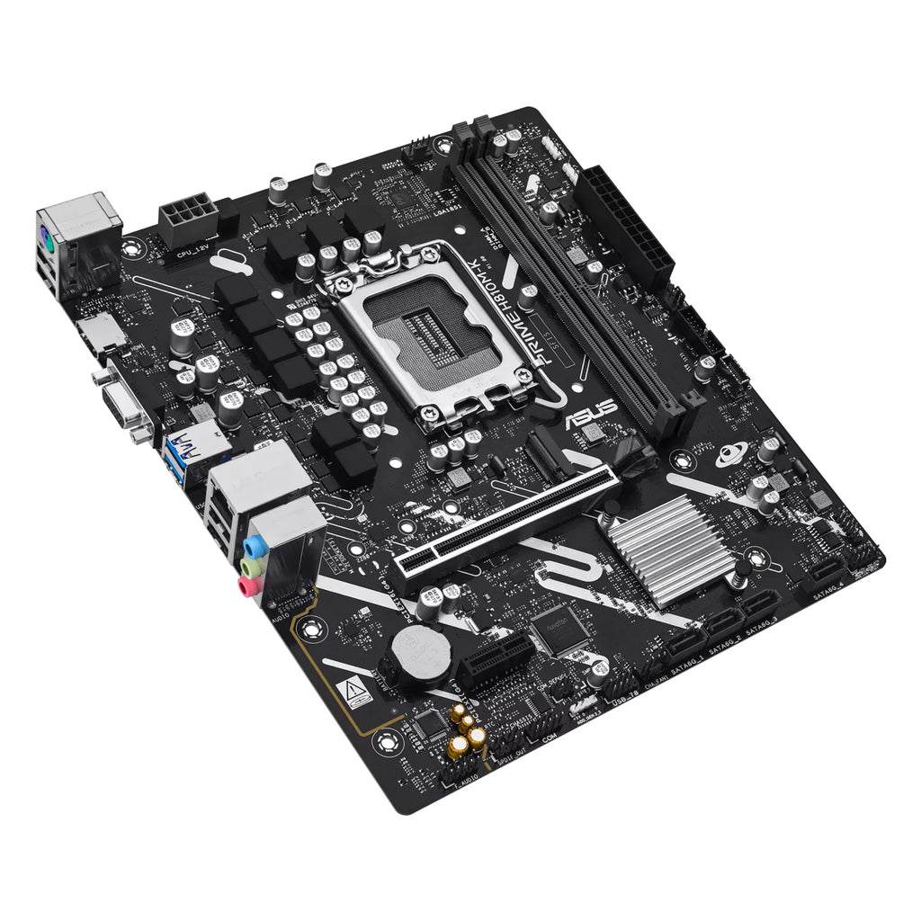 ASUS PRIME H810M-K — vue en perspective à 45 degrés sur fond blanc carré — réf. 90MB1N10-M0EAY0