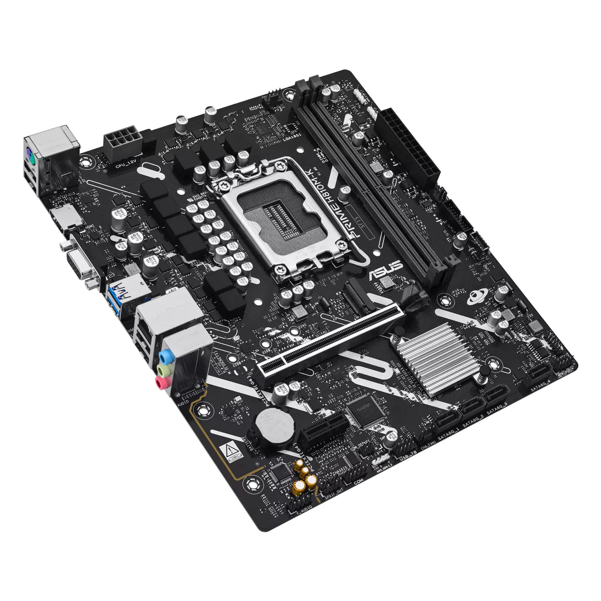 ASUS PRIME H810M-K — vue en perspective à 45 degrés sur fond blanc carré — réf. 90MB1N10-M0EAY0
