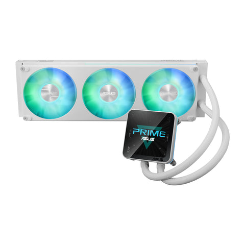 ASUS Prime LC II 360 ARGB LCD Blanc — vue principale du watercooling AIO sur fond blanc carré — réf. 90RC01Q2-B0EAY0
