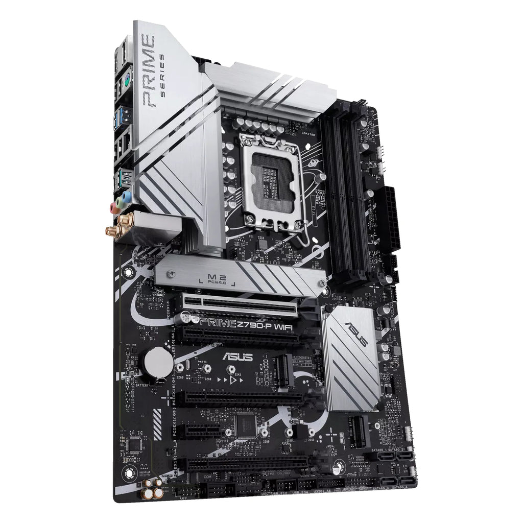 ASUS PRIME Z790-P WIFI — vue en perspective à 45 degrés sur fond blanc carré — réf. 90MB1CJ0-M1EAY0