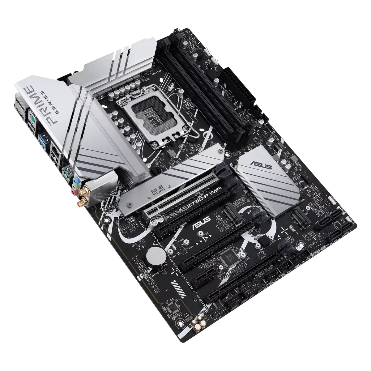 ASUS PRIME Z790-P WIFI — vue en perspective à 45 degrés sur fond blanc carré — réf. 90MB1CJ0-M1EAY0