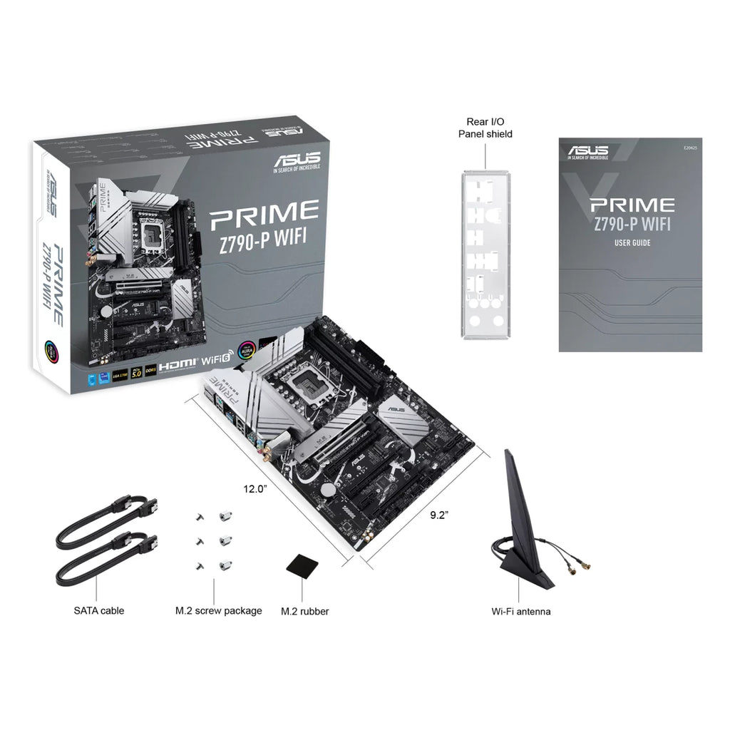 ASUS PRIME Z790-P WIFI — contenu de la boîte sur fond blanc carré — réf. 90MB1CJ0-M1EAY0