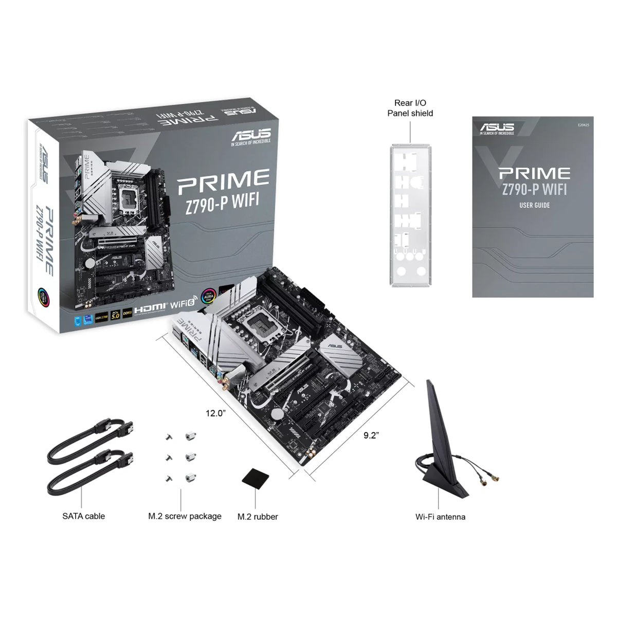 ASUS PRIME Z790-P WIFI — contenu de la boîte sur fond blanc carré — réf. 90MB1CJ0-M1EAY0