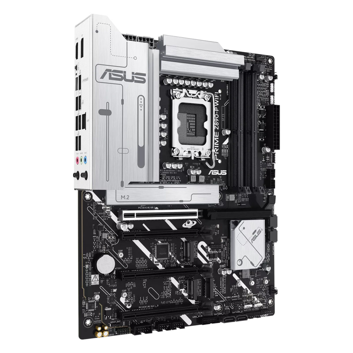 ASUS PRIME Z890-P WIFI — vue en perspective à 45 degrés sur fond blanc carré — réf. 90MB1I70-M0EAY0