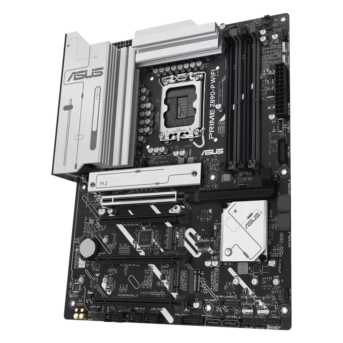 ASUS PRIME Z890-P WIFI — vue en perspective à 60 degrés sur fond blanc carré — réf. 90MB1I70-M0EAY0