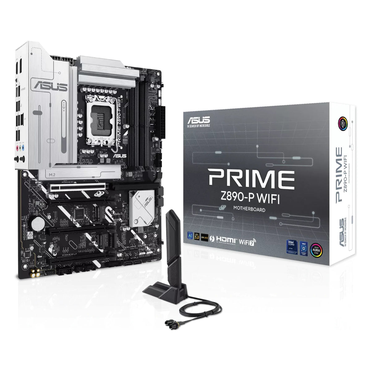ASUS PRIME Z890-P WIFI — vue en perspective à 45 degrés sur fond blanc carré — réf. 90MB1I70-M0EAY0