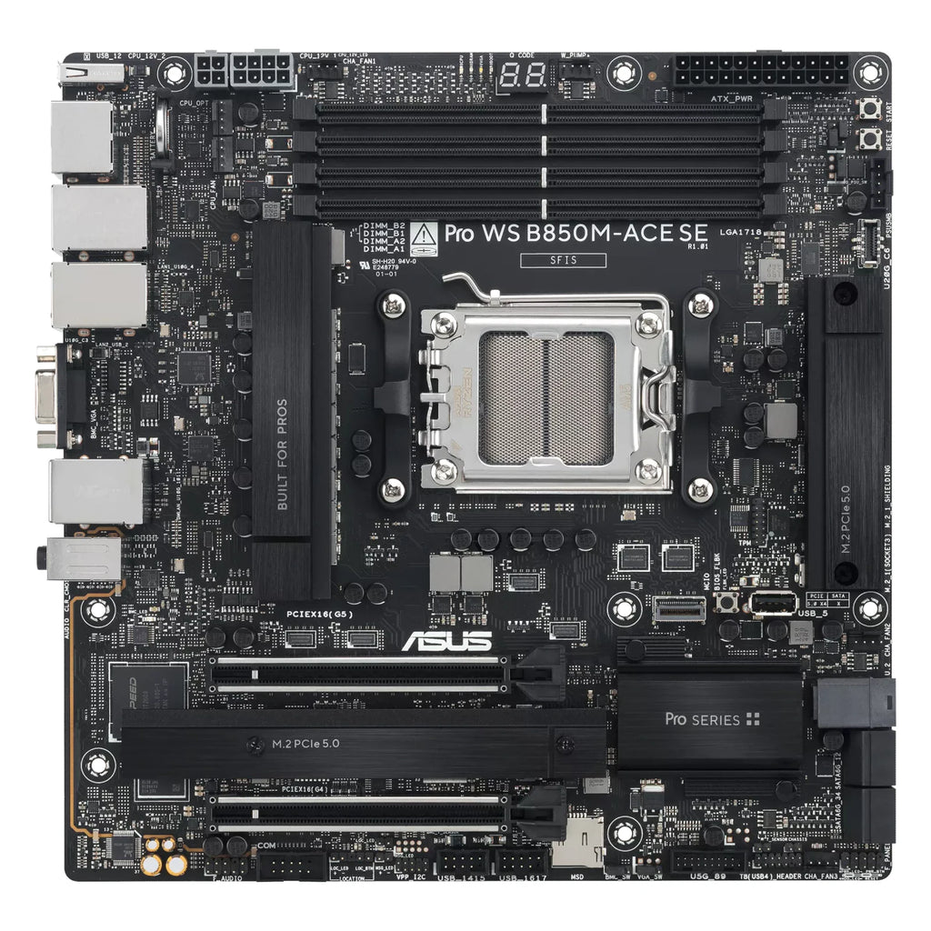 ASUS Pro WS B850M-ACE SE — vue principale sur fond blanc carré — réf. 90MB1MN0-M0EAY0