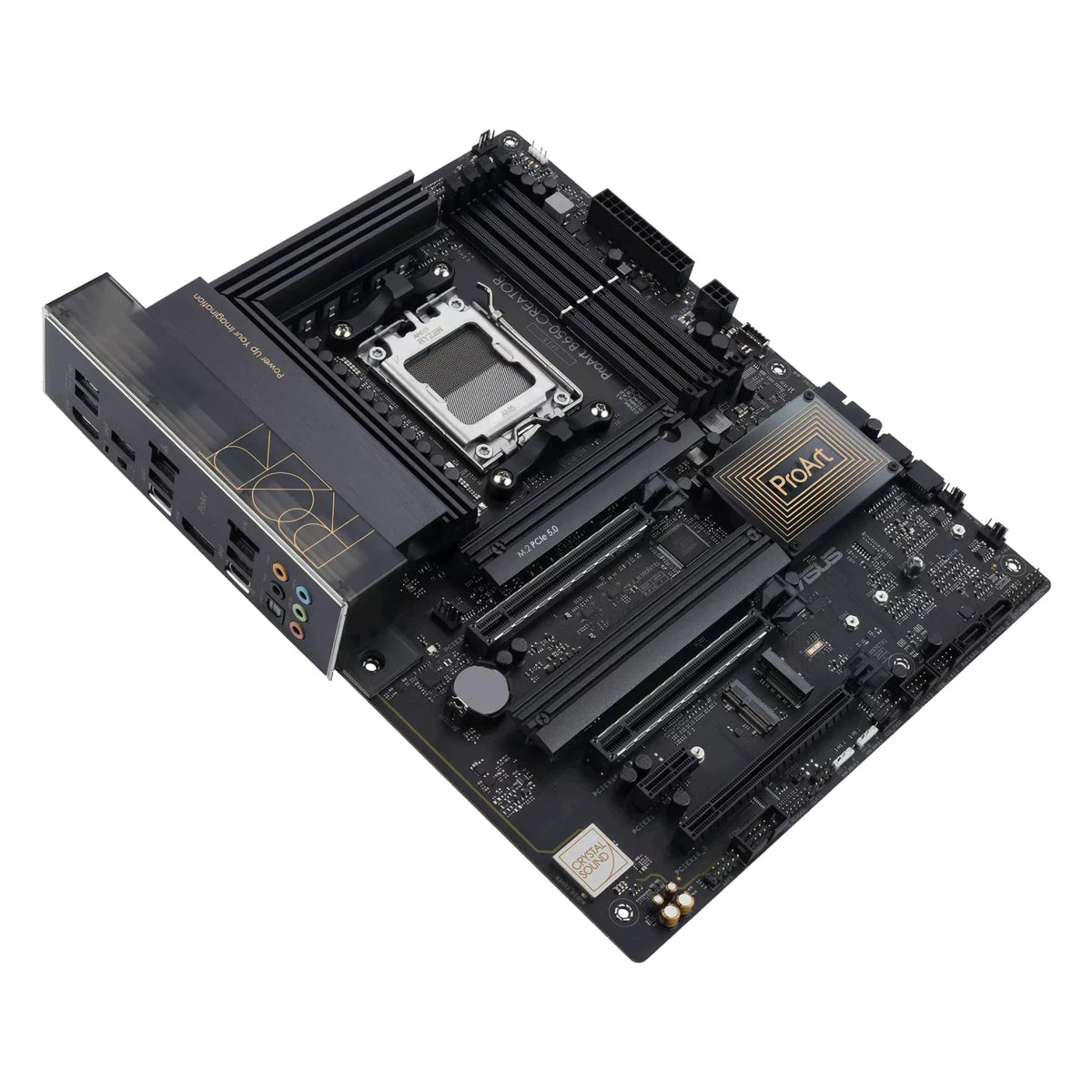 ASUS ProArt B650-CREATOR — vue en perspective à 45 degrés sur fond blanc carré — réf. 90MB1C40-M0EAY0