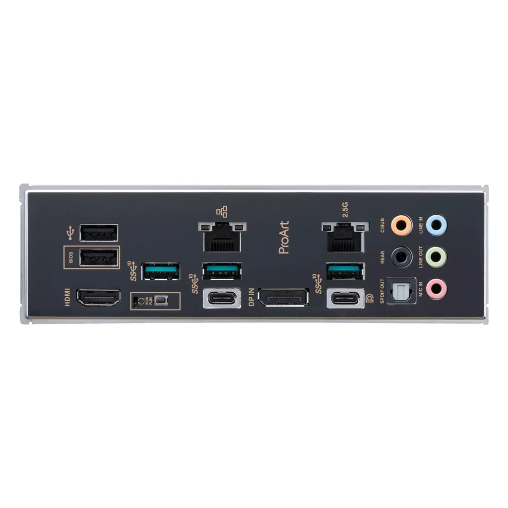 ASUS ProArt B650-CREATOR — connectique arrière sur fond blanc carré — réf. 90MB1C40-M0EAY0