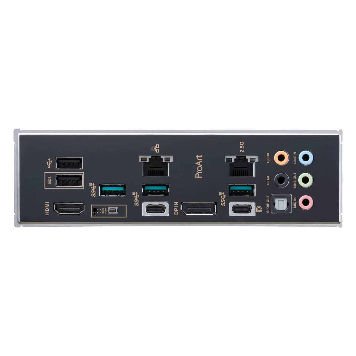 ASUS ProArt B650-CREATOR — connectique arrière sur fond blanc carré — réf. 90MB1C40-M0EAY0