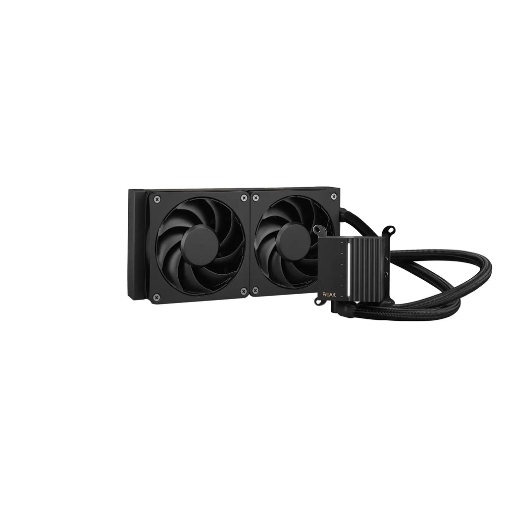 ASUS ProArt LC 240 Noir — vue perspective gauche du watercooling AIO sur fond blanc carré — réf. 90RC01K0-M0EAY0