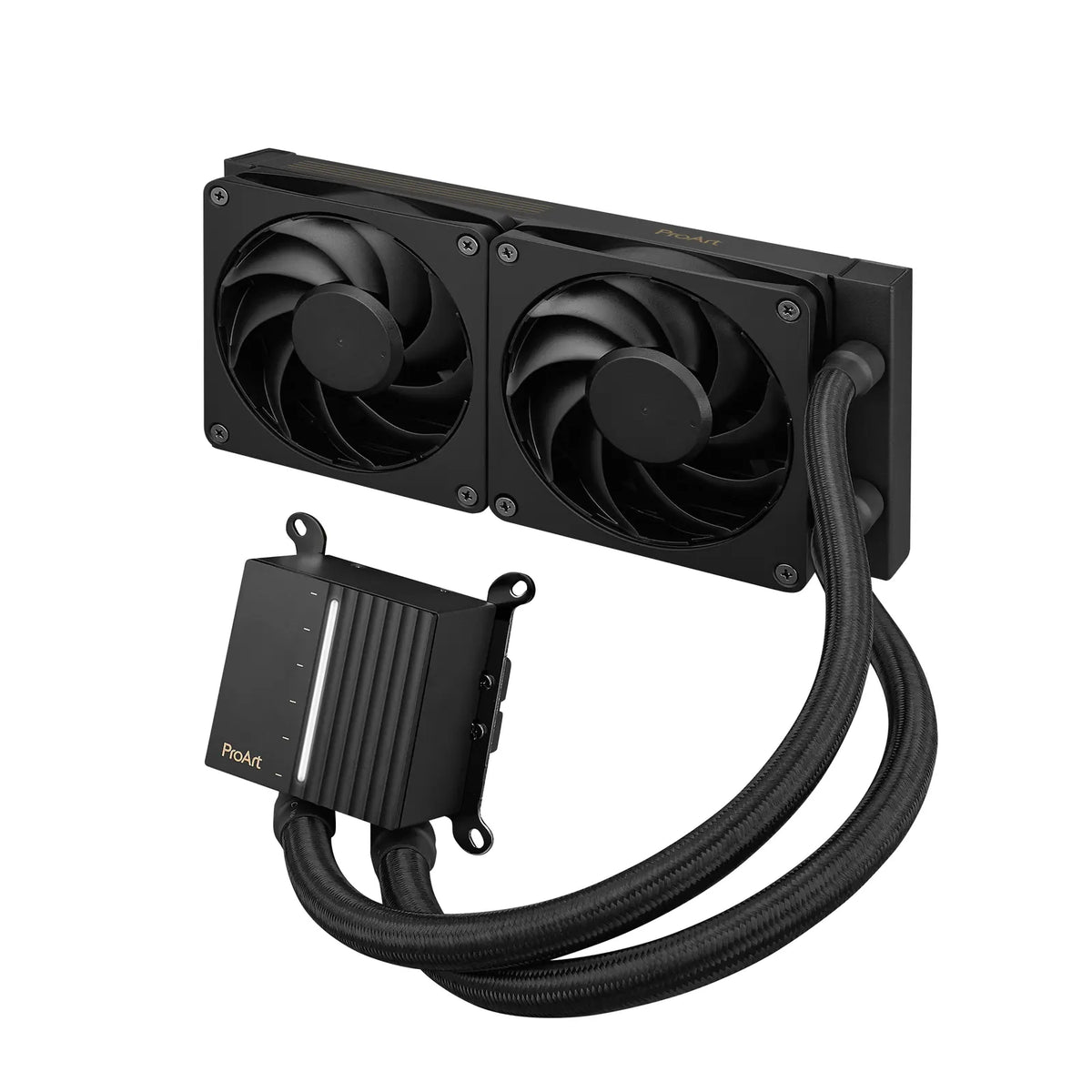 ASUS ProArt LC 240 Noir — vue perspective droite du watercooling AIO sur fond blanc carré — réf. 90RC01K0-M0EAY0