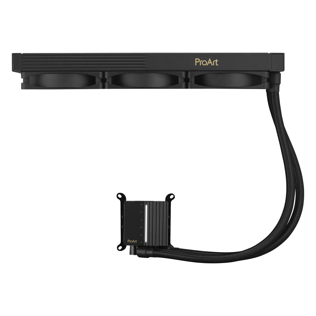 ASUS ProArt LC 360 noir, radiateur et ventilateurs vus de côté — 90RC0120-M0UAY0
