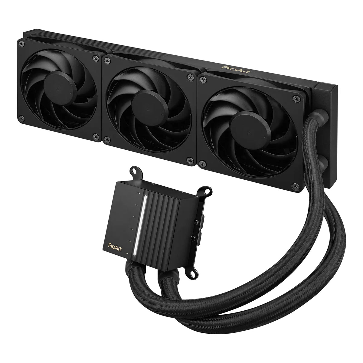 ASUS ProArt LC 360 noir, détail en hauteur du radiateur et du waterblock — 90RC0120-M0UAY0
