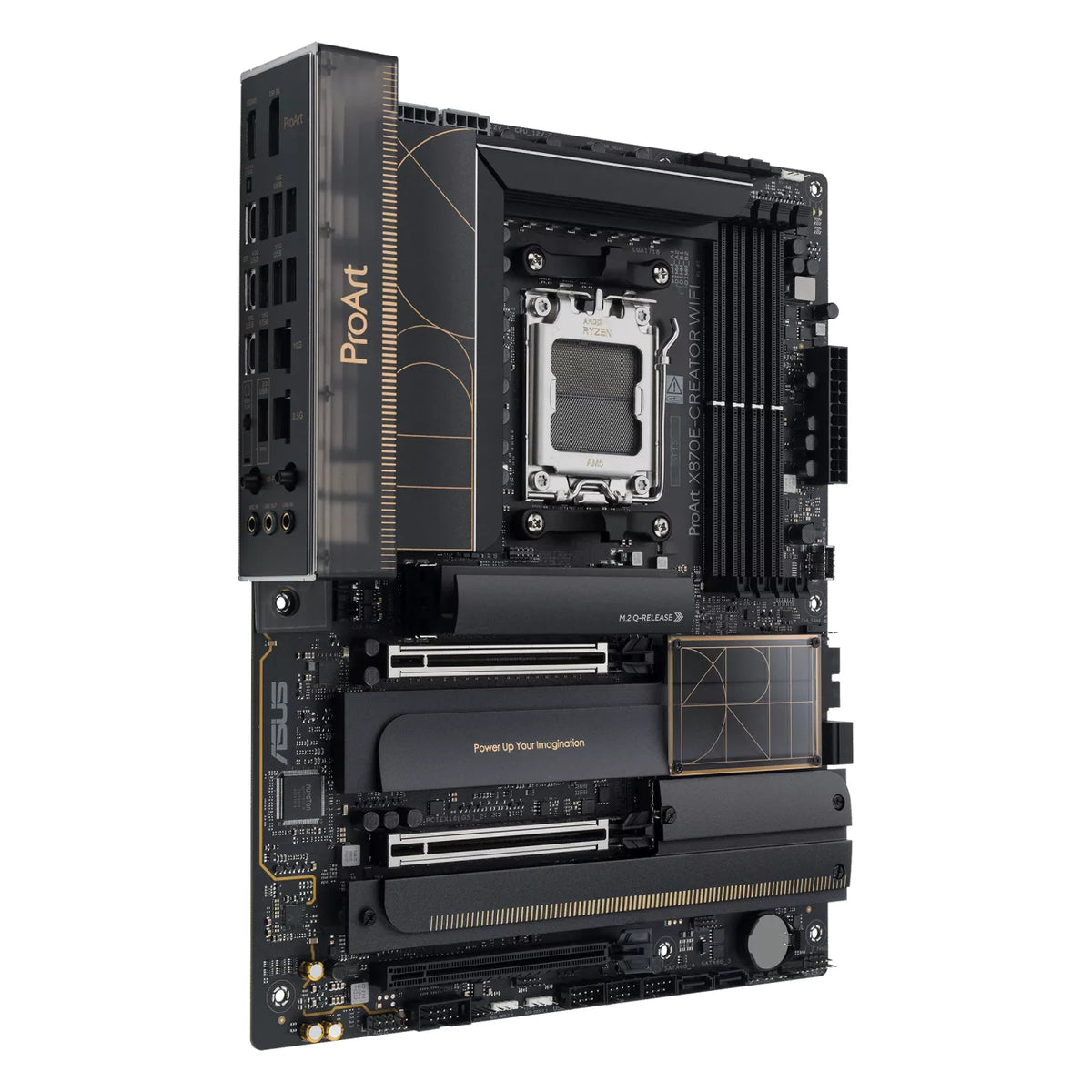 ASUS ProArt X870E-CREATOR WIFI — connectique arrière sur fond blanc carré — réf. 90MB1IG0-M0EAY0
